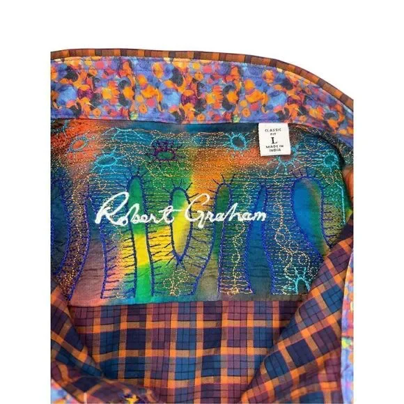 Robert Graham Men’s Large Trotter Plaid Long Sleeve Button Down Shirt Flip Cuff - Picture 6 of 8